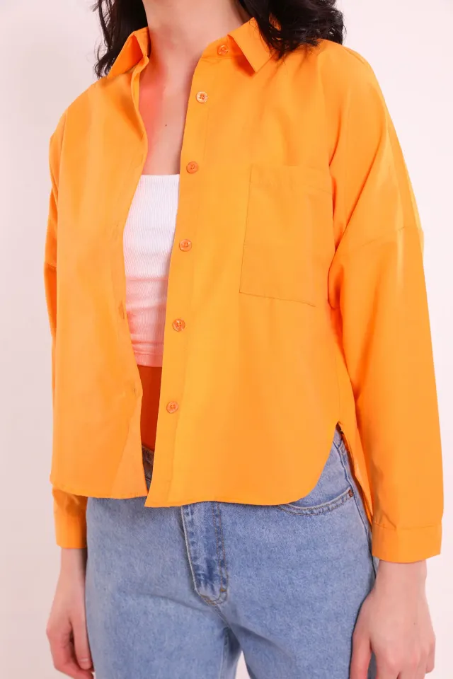 Kadın Tek Cepli Oversize Gömlek Orange
