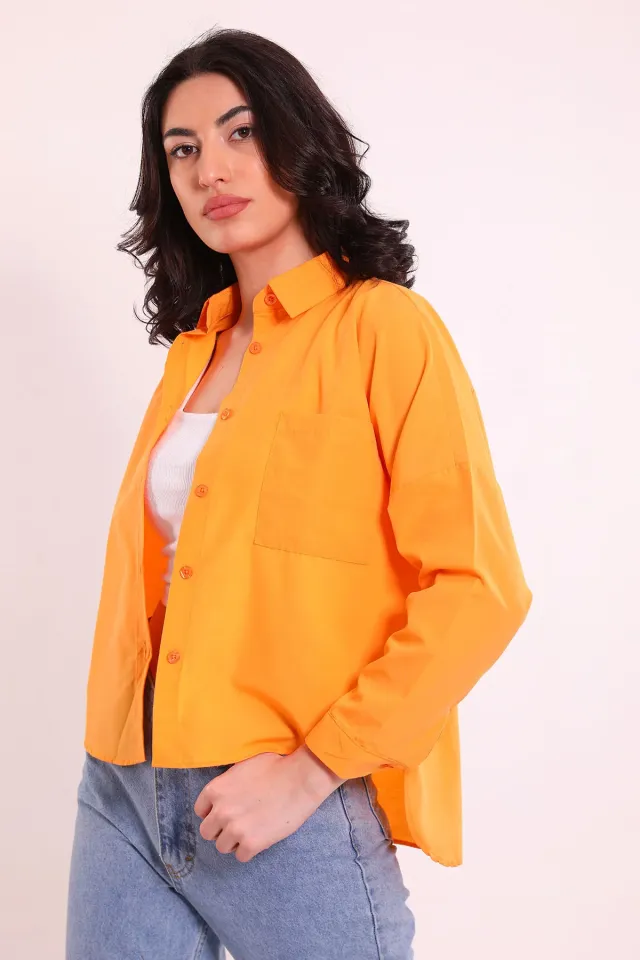 Kadın Tek Cepli Oversize Gömlek Orange