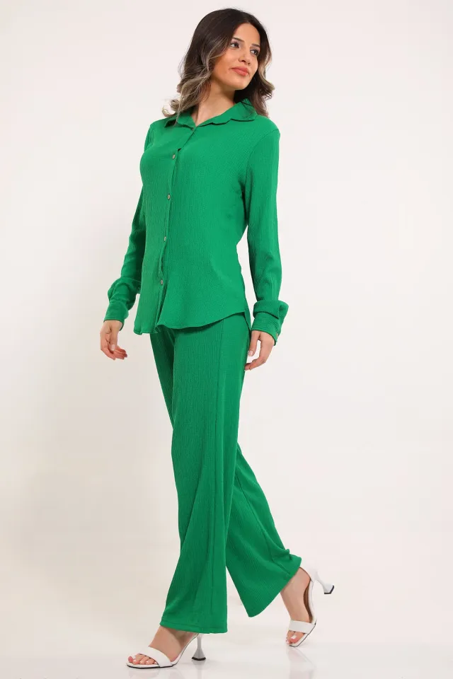 Kadın Tek Cepli Gömlek Pantolon İkili Takım Yeşil