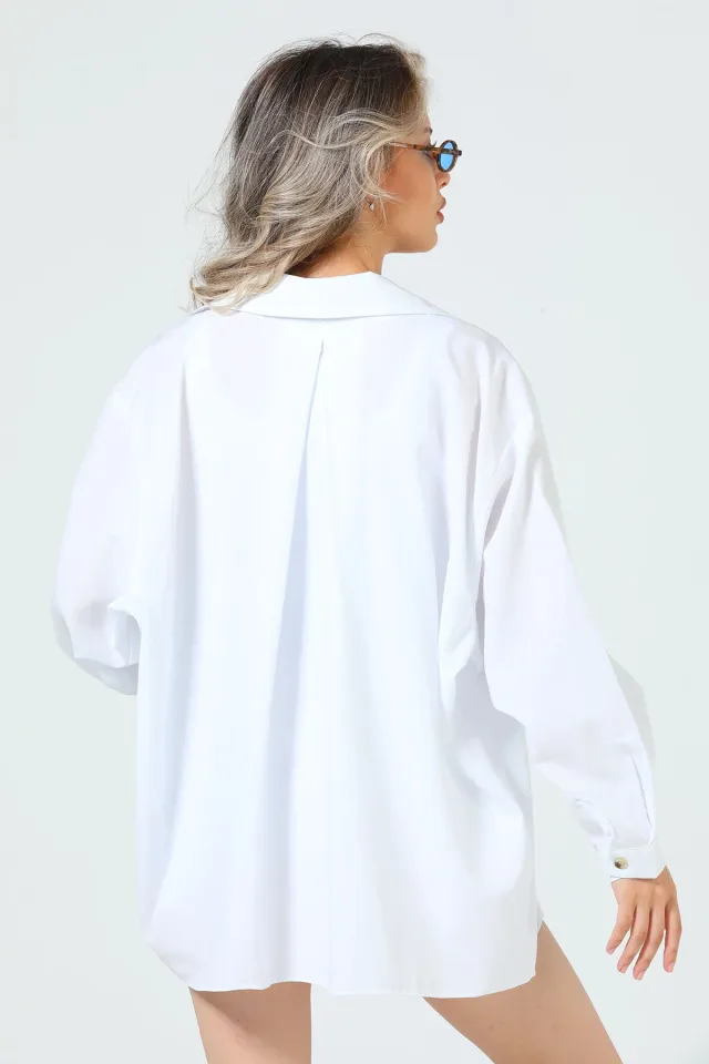 Kadın Tek Cepli Uzun Kol Gömlek Beyaz