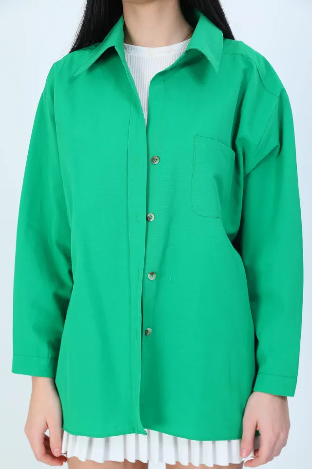 Kadın Tek Cepli Uzun Kol Gömlek Yeşil