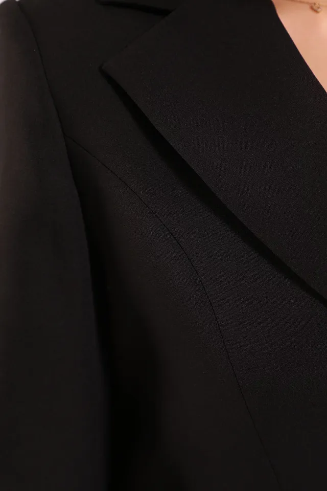 Kadın Tek Düğmeli Astarlı Crop Blazer Ceket Siyah