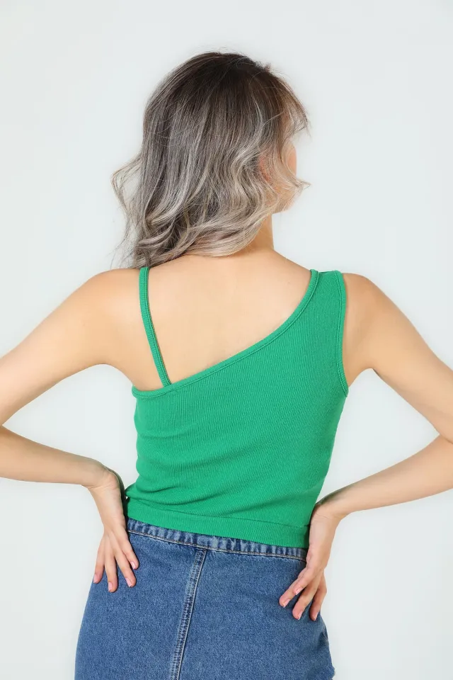 Kadın Tek Omuz İp Askılı Crop Bluz Yeşil