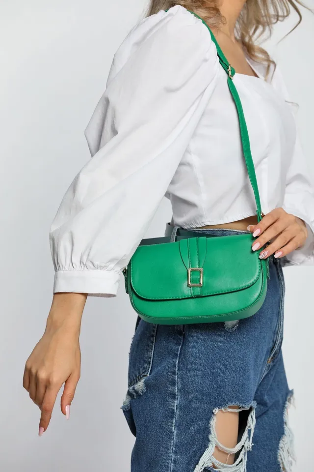 Kadın Toka Detaylı Günlük Çapraz Çanta Yeşil