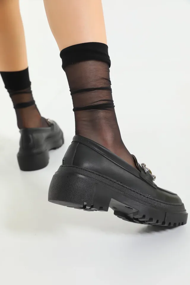 Kadın Tokalı Yüksek Taban Casual Ayakkabı Siyah