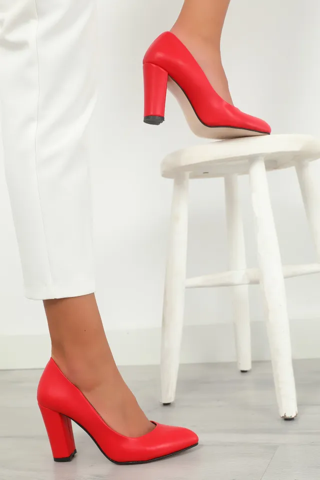 Kadın Topuklu Ayakkabı Kırmızı Cilt