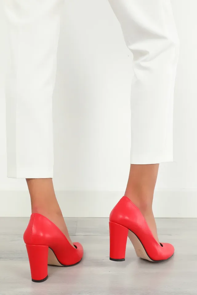 Kadın Topuklu Ayakkabı Kırmızı Cilt