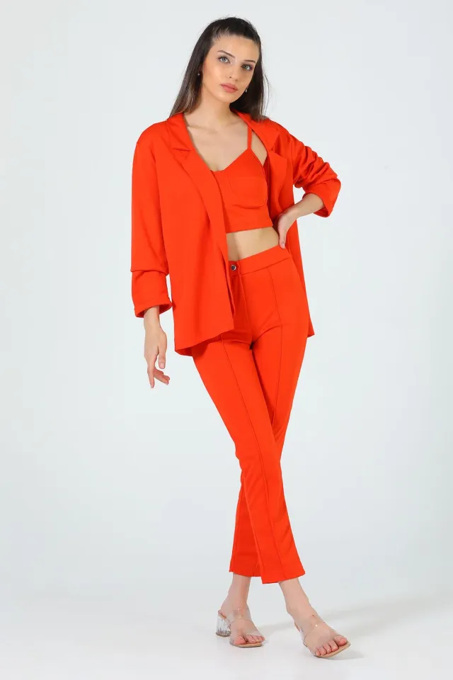 Kadın Büstiyer Ceket Pantolon Üçlü Takım Orange