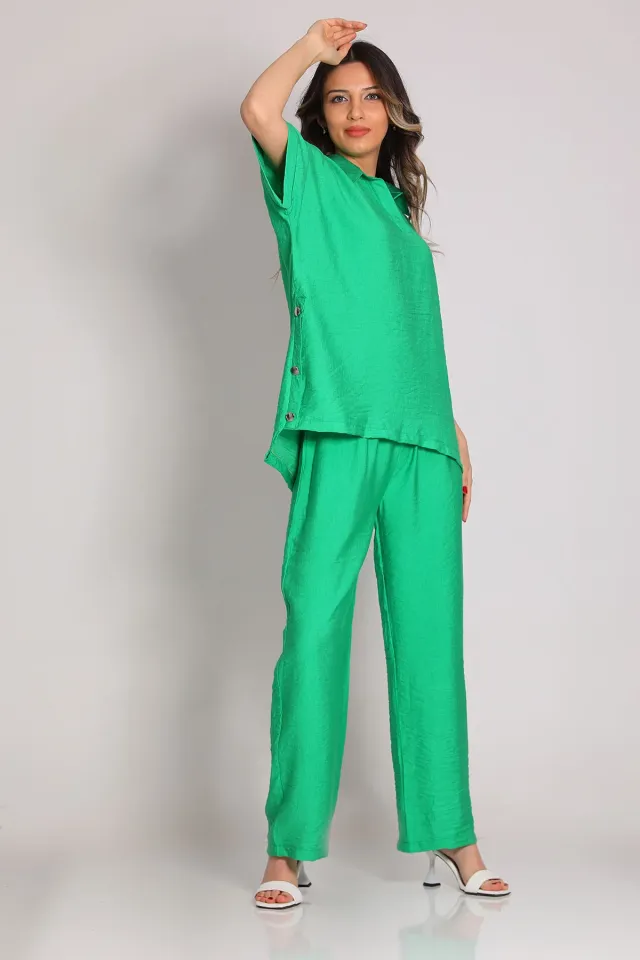 Kadın Üst Yan Düğmeli Pantolonlu İkili Takım Yeşil