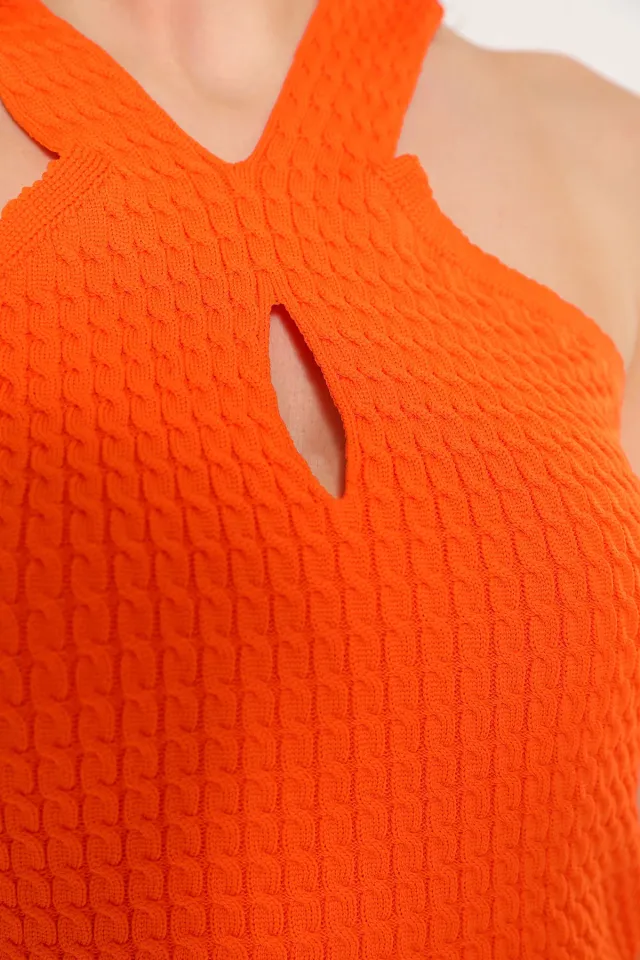 Kadın V Yaka Kalın Askılı Sırt Dekolteli Mevsimlik Triko Bluz Orange