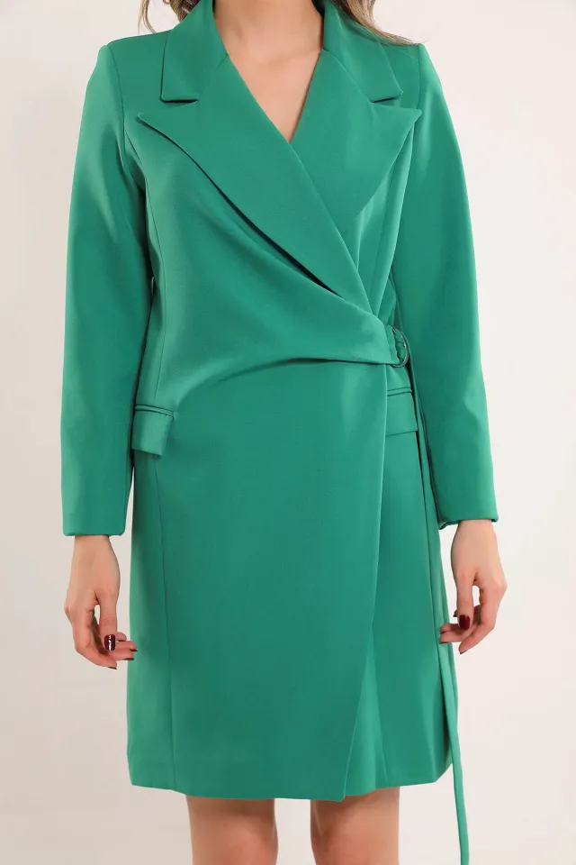 Kadın Yan Bağlamalı Astarlı Elbise Ceket Yeşil