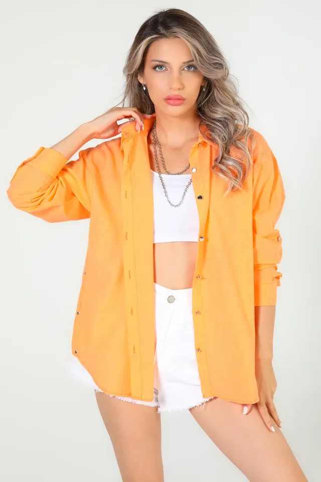 Kadın Yan Detaylı Kol Apoletli Gömlek Açık Orange