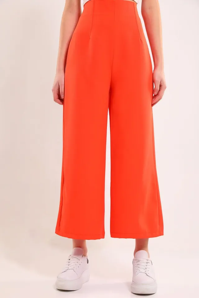 Kadın Yan Fermuarlı Bol Paça Pantolon Orange