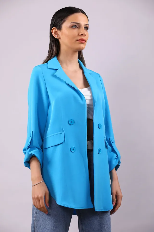 Kadın Yan Yırtmaçlı Ceket Mavi