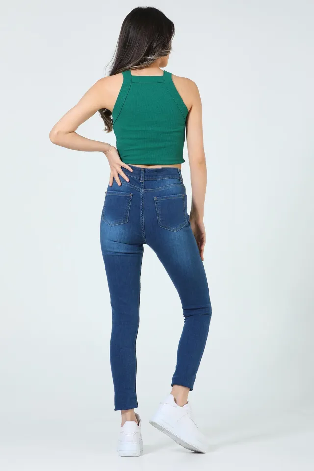 Kadın Yüksek Bel Dar Paça Jeans Pantolon Açıklacivert