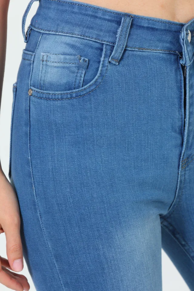 Kadın Yüksek Bel Dar Paça Jeans Pantolon Koyumavi