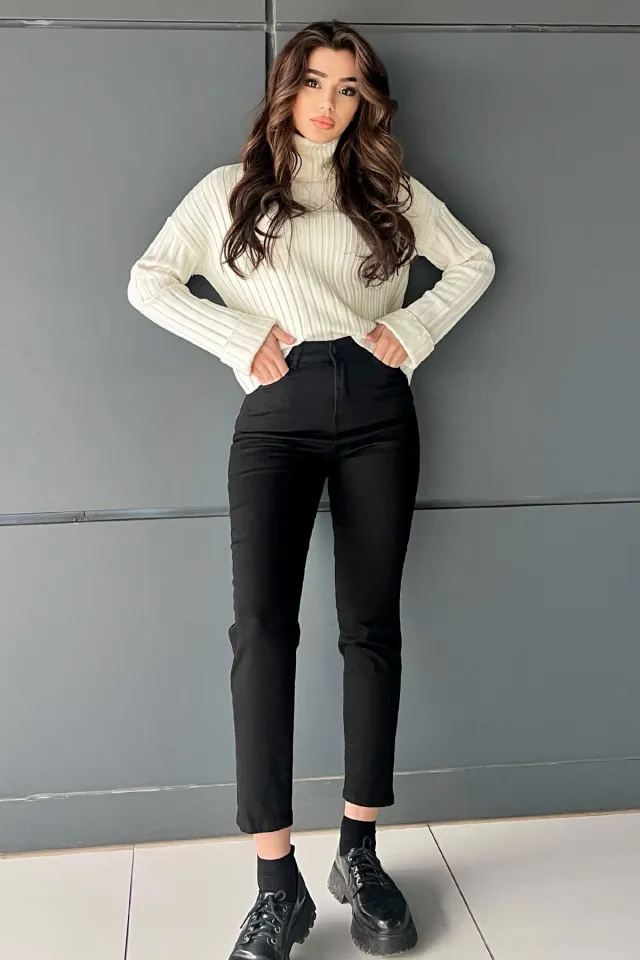 Kadın Yüksek Bel Jeans Pantolon Siyah