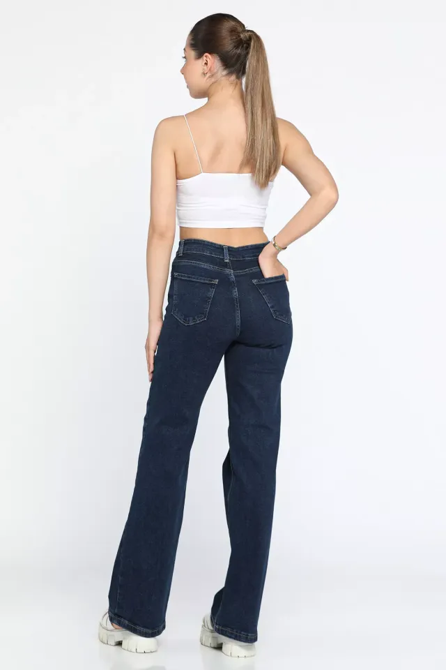 Kadın Yüksek Bel Jeans Pantolon Lacivert