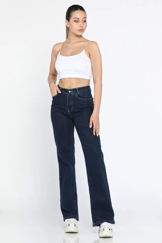 Kadın Yüksek Bel Jeans Pantolon Lacivert