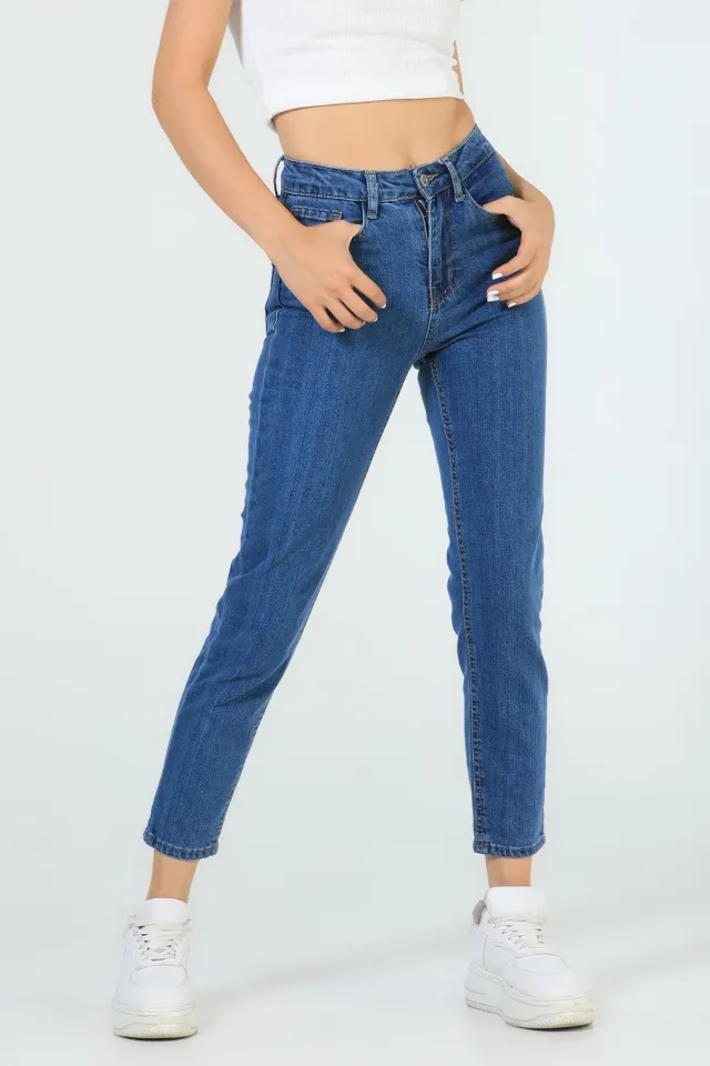 Kadın Yüksek Bel Jeans Pantolon Mavi