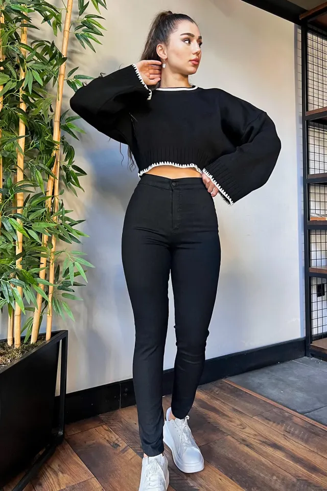 Kadın Yüksek Bel Likralı Jean Kot Pantolon Siyah