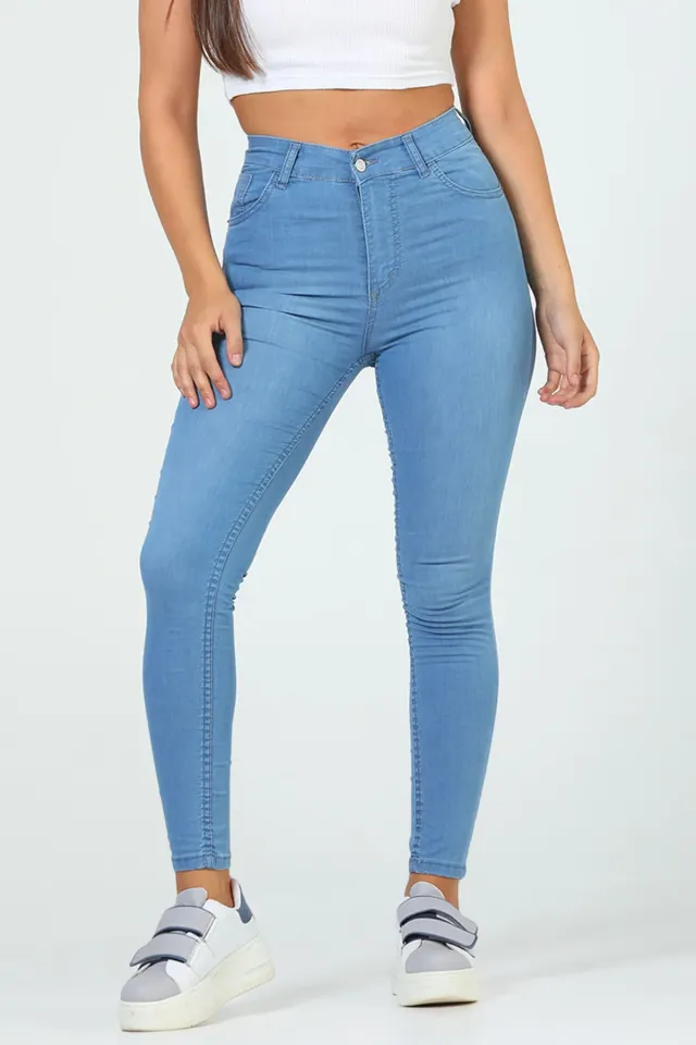 Kadın Yüksek Bel Likralı Jeans Pantolon Açıkmavi