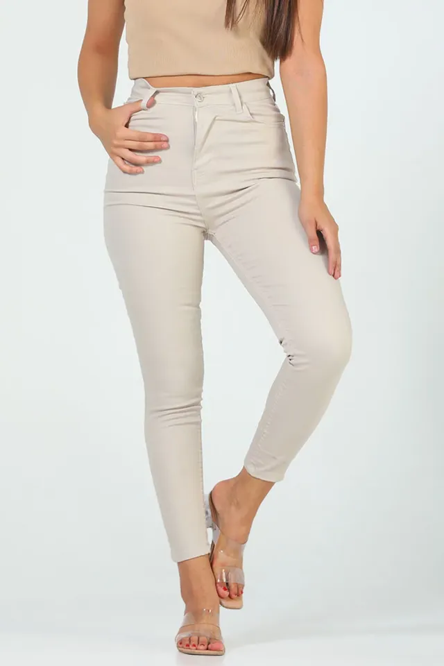 Kadın Yüksek Bel Likralı Jeans Pantolon Taş