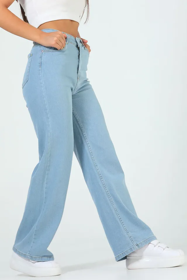 Kadın Yüksek Bel Salaş Jeans Pantolon Açıkmavi