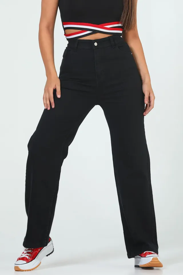 Kadın Yüksek Bel Salaş Jeans Pantolon Siyah