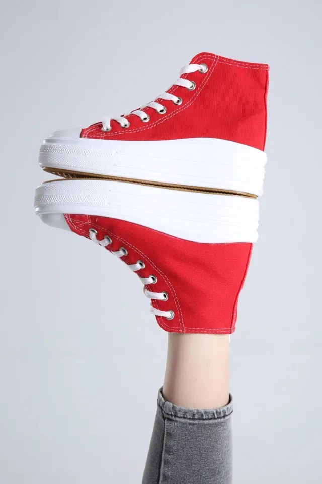 Kadın Yüksek Taban Boğazlı Günlük Spor Ayakkabı Kırmızı