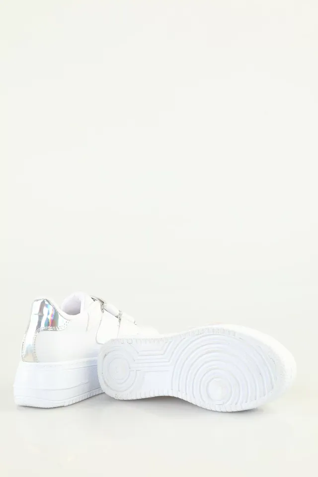 Kadın Yüksek Taban Cırtcırtlı Spor Ayakkabı Beyazgümüş