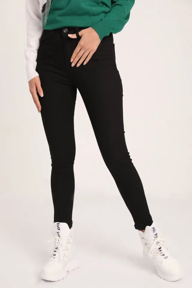 Kadın Yüksel Bel Likralı Skinny Jean Pantolon Siyah