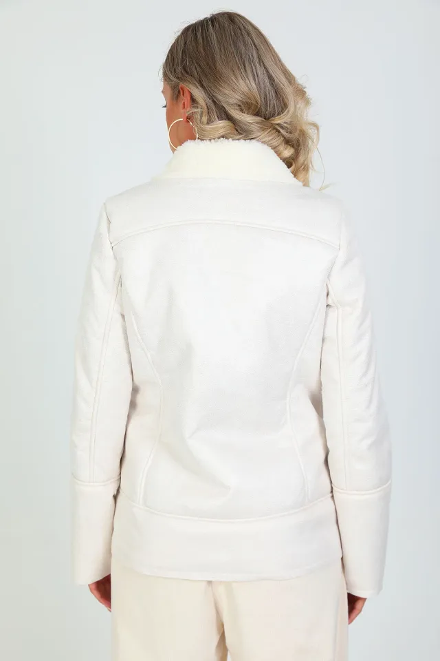 Kadın Zara Fermuar Detaylı İçi Peluşluşlu Ceket Krem