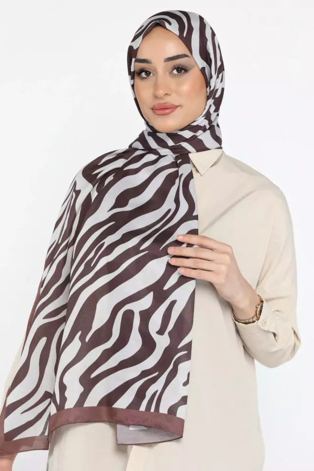 Kadın Zebra Desen Bonjela Soft Şal Kahvekrem