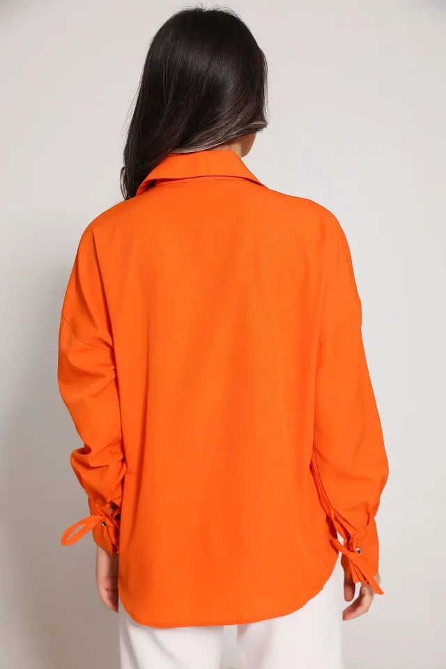 Kadın Zincir Detaylı Çift Cepli Salaş Gömlek Orange