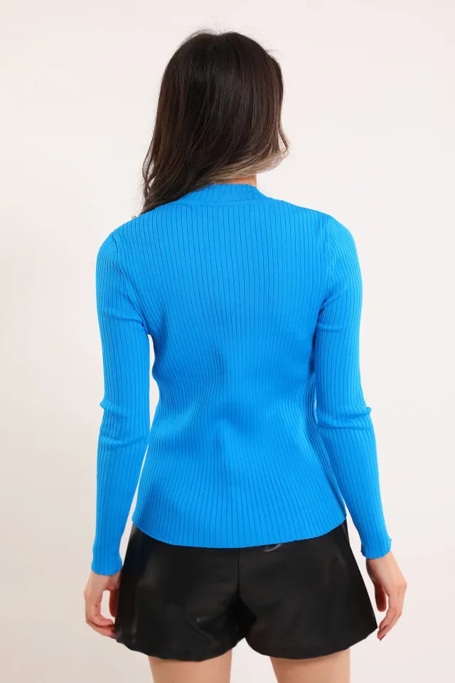 Kadın Zincir Detaylı Triko Bluz Mavi