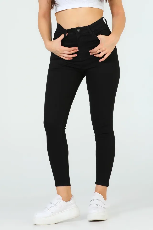 Kadın Likrali Dar Paça Jeans Pantolon Siyah