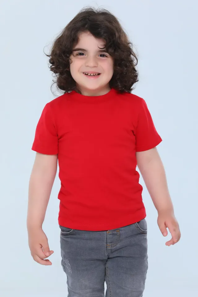 Erkek Çocuk Bisiklet Yaka T-shirt Kırmızı