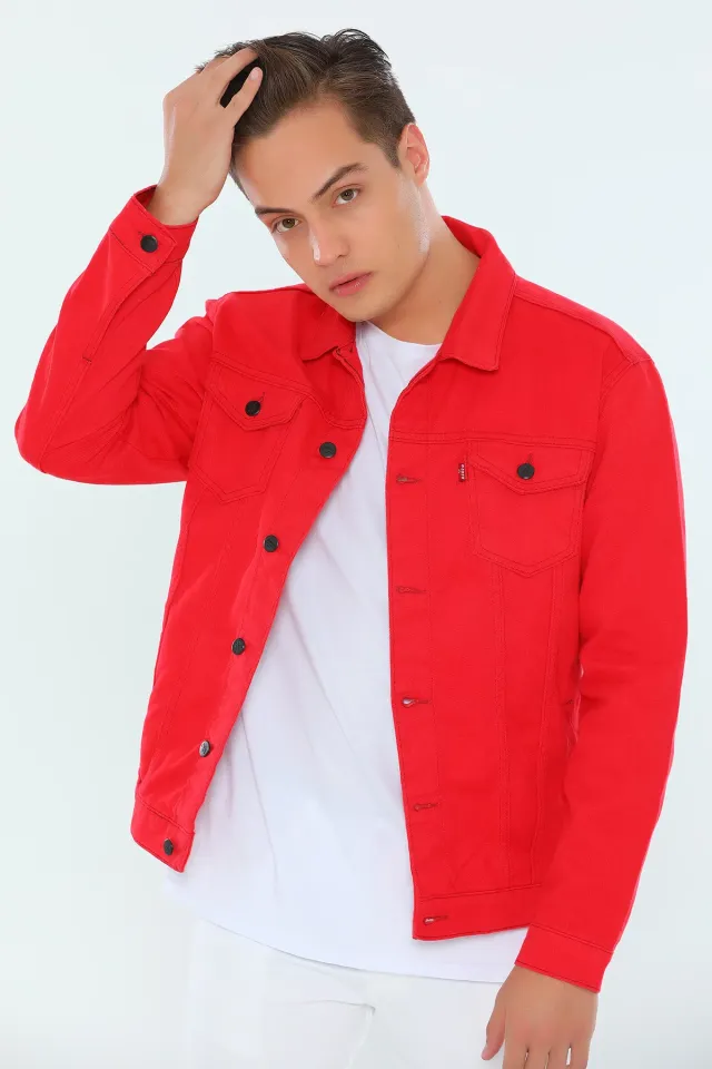 Erkek Jean Ceket Kırmızı