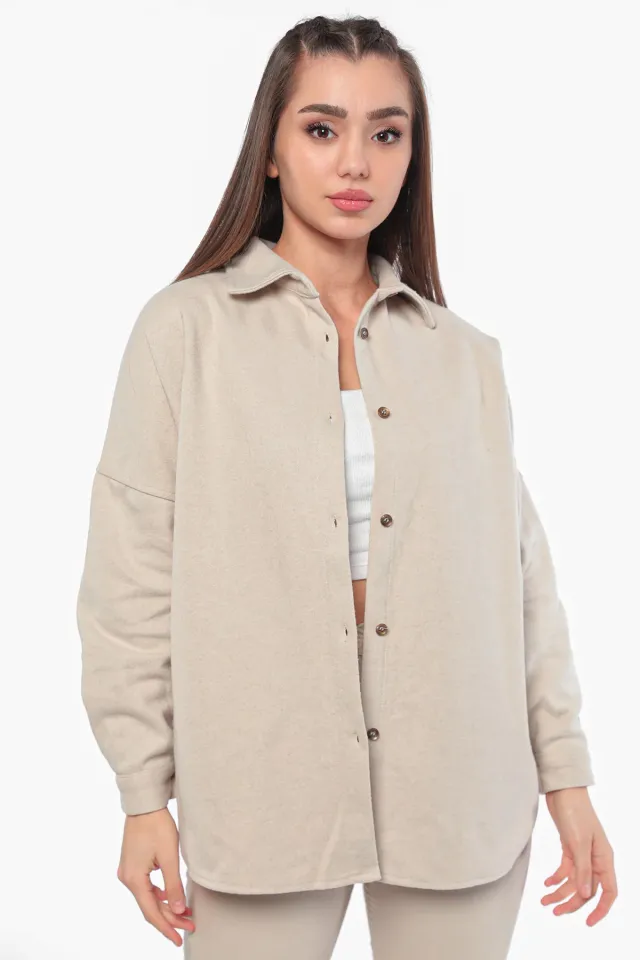 Kışlık Kadın Sırt Geometrik Desenli Kaşe Ceket Gömlek Taş