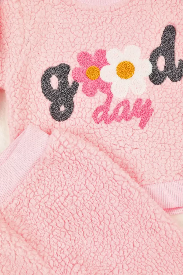 Kız Bebek Peluş Sweat Pijama İkili Takım Pembe