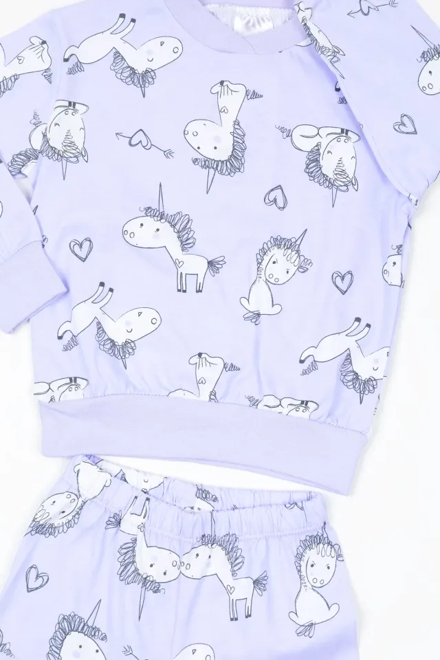 Kız Çocuk Baskılı Pijama Takımı Lila