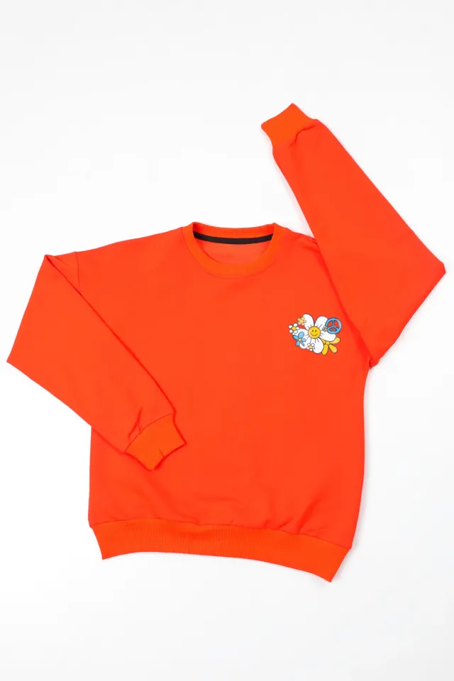 Kız Çocuk Baskılı Sweatshirt Orange
