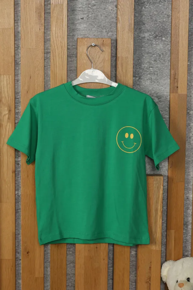 Kız Çocuk Bisiklet Yaka Baskı Detaylı T-shirt Yeşil