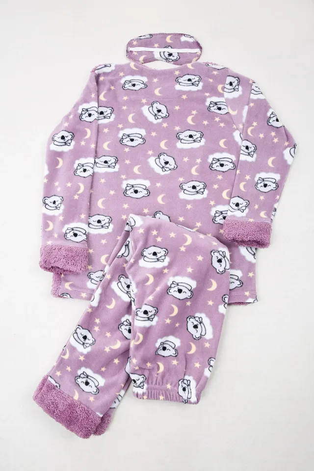 Kız Çocuk Desenli Polar Pijama Takımı Lila