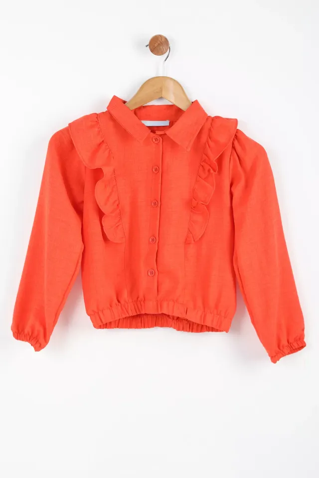Kız Çocuk Fırfırlı Lastikli Gömlek Orange