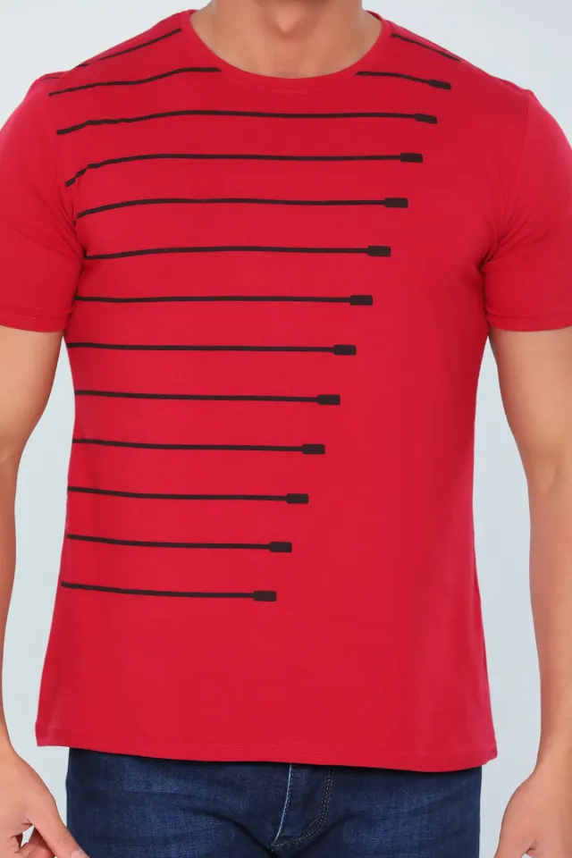 Erkek Likralı Bisiklet Yaka Slim Fit T-shirt KoyuKırmızı