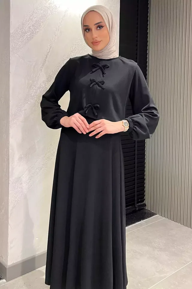Kurdele Detaylı Etek Bluz Tesettür İkili Takım Siyah