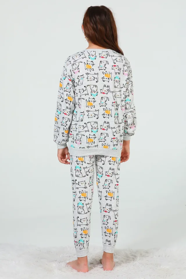 Kız Çocuk Baskılı Pijama Takımı Gri