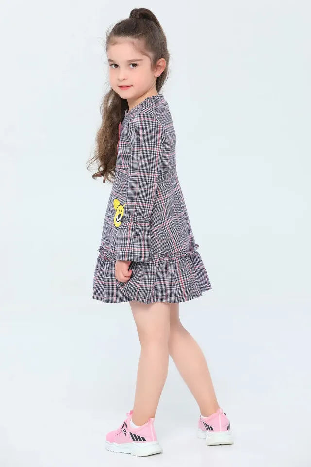Kız Çocuk Likralı Desenli Elbise Lacivert